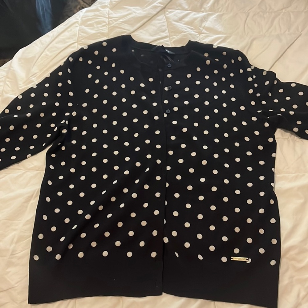 Ellen Tracy Cardigan - Size L Black with white polka dots